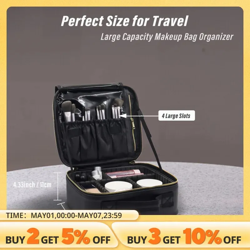 Sac de maquillage de voyage avec partition réglable Cosmetics Cosmetics Rangement Boîte de rangement portable Accessoires d'outils numériques 240504