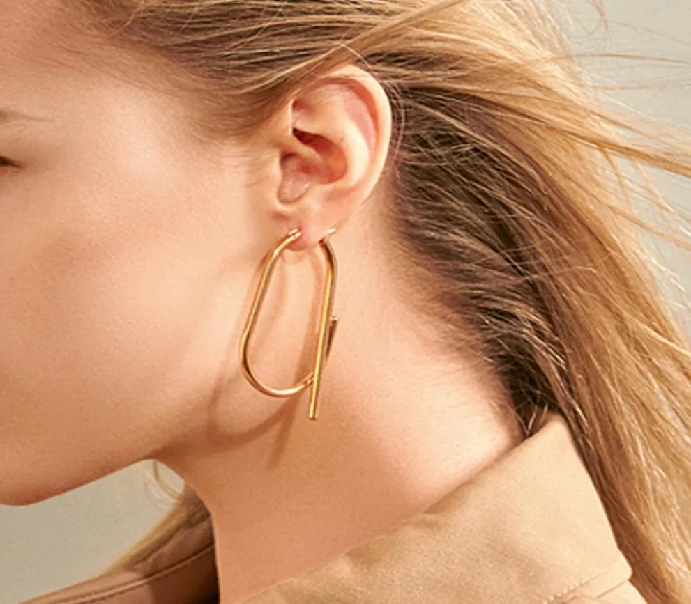 Trendig minimalistisk o Form Guld Silver Color Hoop örhängen för kvinnor Moderna geometriska stora solid metallörhängen9563305