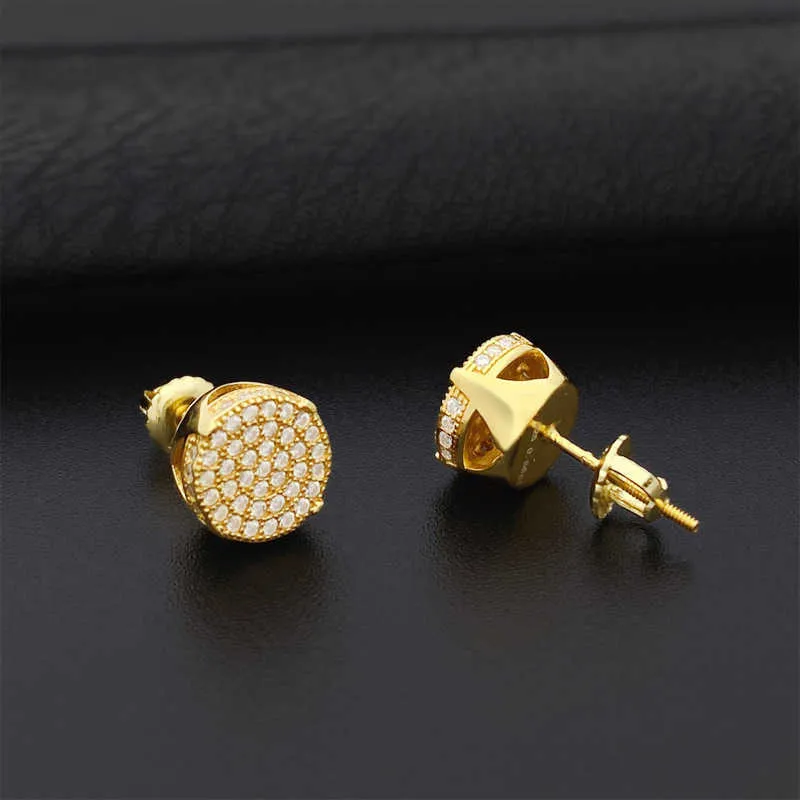 Valentines Gift Hiphop Stud 14K Yellow Gold Screw Back Real Round Cut Moissanite Earrings For Men_voghion.com