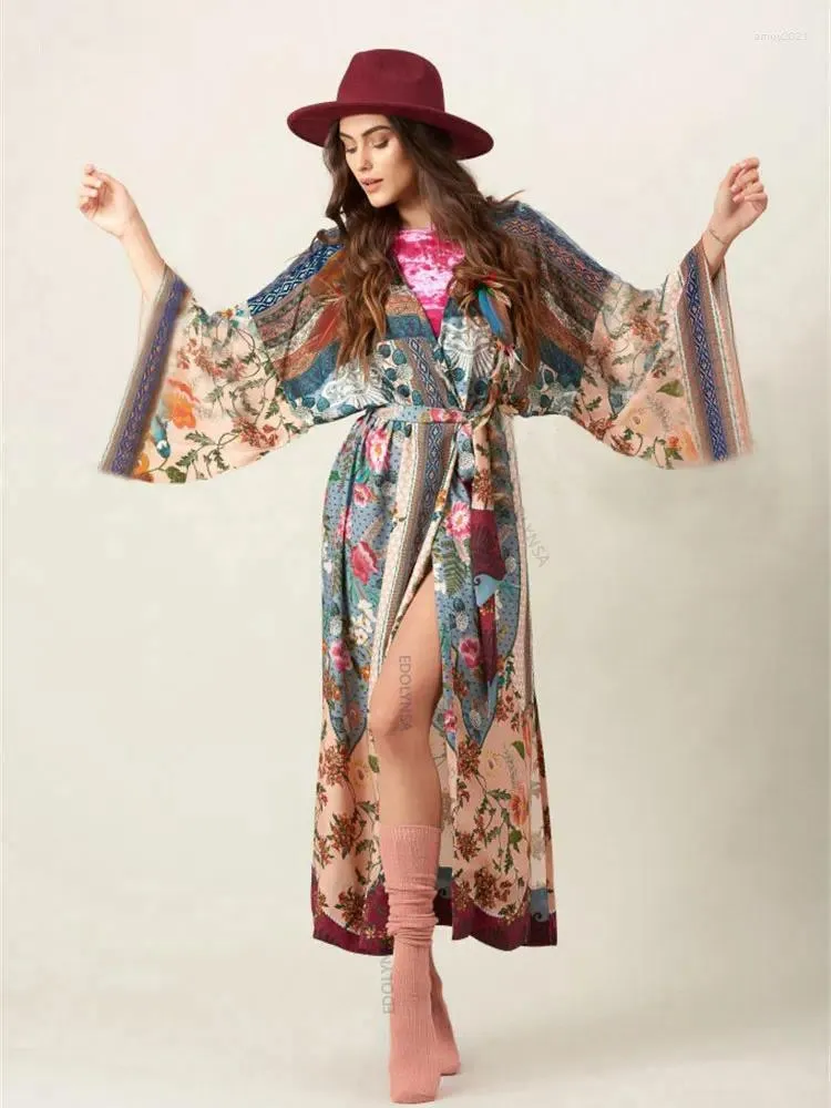 Loose Kimono Beach Dress Print Beachwear Cover Up Tunics Sexy Sarong Robe De Plage Bikini Cover-ups Vestido Playa Q653