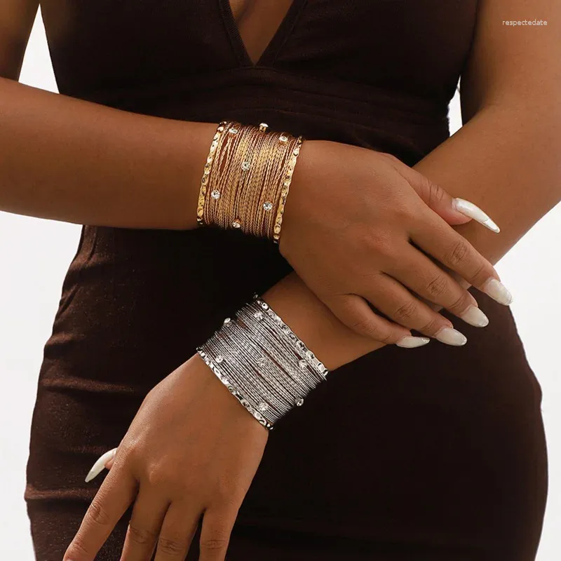 Bangle Golden Silver Color Punk Lignes métalliques larges Bracelet pour les femmes Girls Personnalité vintage Cadeaux géométriques faits à la main