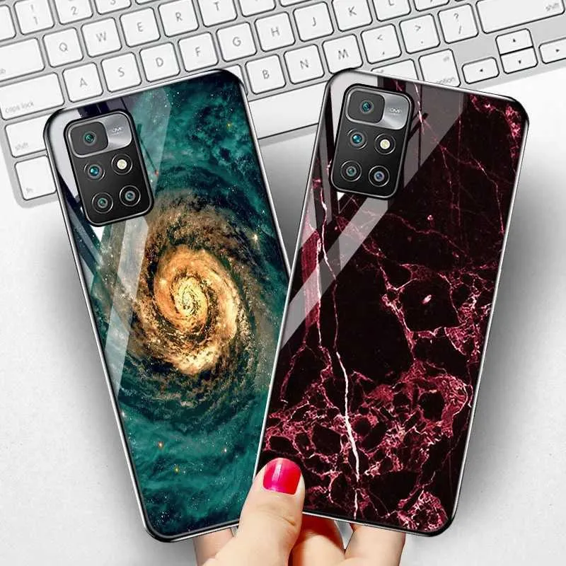 Cas de téléphones portables Étui en verre trempé pour Redmi 10 caisses Luxury Funda Redmi 10c 9 9a 9c NFC 8A 7A 7 MARBRE PEWÉE COLE COLE