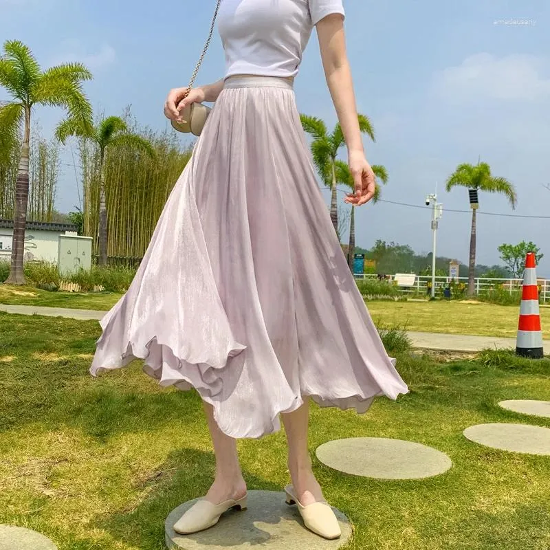 Scherma Coigarsam Women Skirt Summer 2024 Office Corea Stile Solido Patchwork High Waist Mesh Kaki Nero Kaki