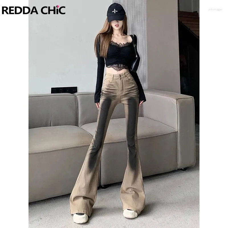 Frauen Jeans Reddachic Y2K Khaki Denim Bootcut Hosen für Frauen schmutzige Wäsche Distressed hohe Taille Flare 90er Retro Glockenboden Hosen Hose