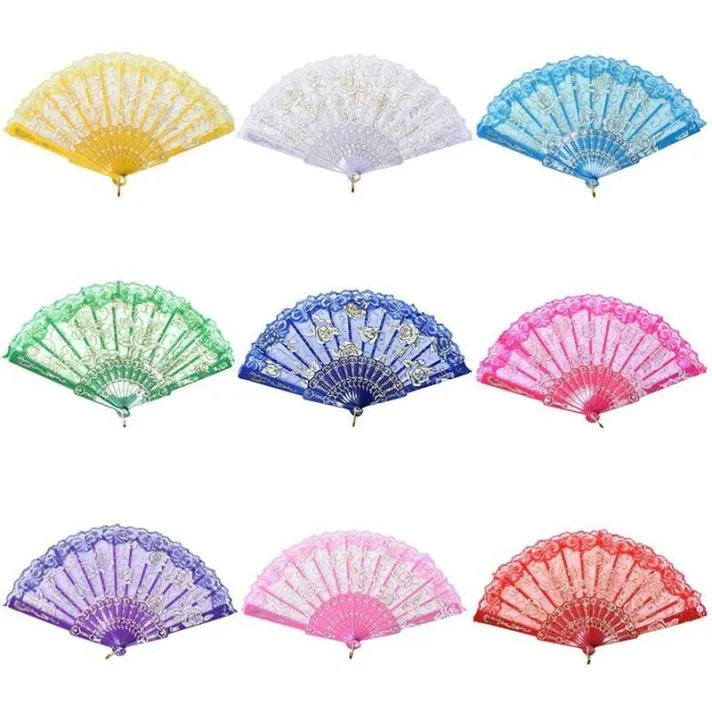 Lace Dance Fan Show rzemieślnicze wentylatory Wentylatory kwiatowe Rose Flower Design Plastikowe ramy Silk Hand Fan3043763