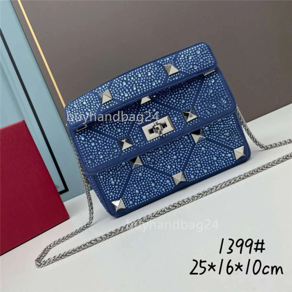 Crystal Vualentino Designer Brass Portable Diamond Bag Rivet Trend Bags Chain Leather Single Shoulder Diagonal Shiny Crystal Handbag New HI58