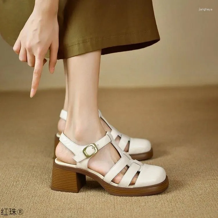Lässige Schuhe weibliche Sandale mit Gurt 2024 Sommerschnalle Espadrilles Plattform Square Toe Girls Block High Open NE