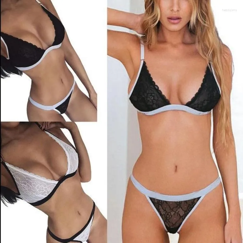 Beha's sets erotische sexy lingerie Woman Lace Openwork Suite doorzichtige lage taille dunne sectie ondergoed vrouwen plus maat