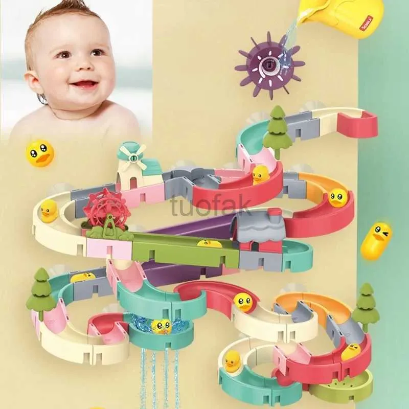 Giocattoli da bagno giocattoli da bagno per bambini binario diapositivo fai -da -te con pipeline anache gialle vasca da bagno da bagno arcobaleno giocattoli educativi per bambini d240507