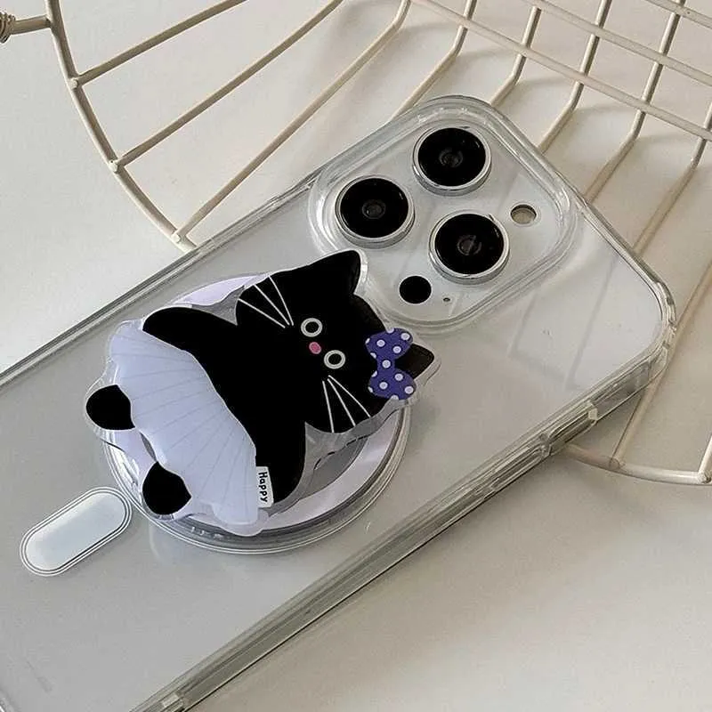Mobiltelefonhalter Halter koreanische süße Cartoondancing -Katzenmagnet -Halter Gript Tok Griptok Phone Stand Halter Support für iPhone für Pad Magsafe Smart Tok
