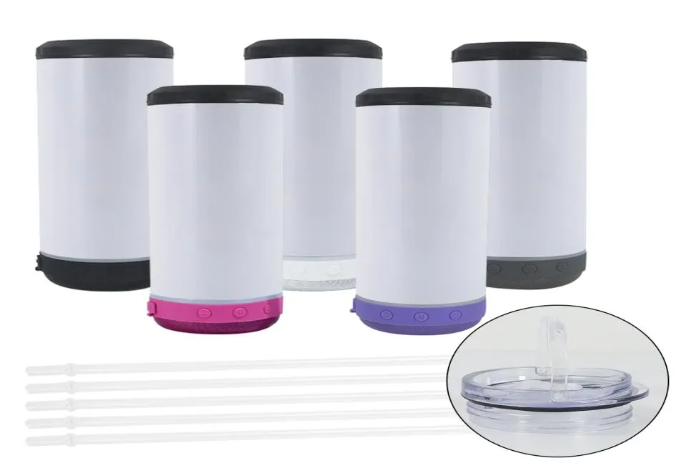New arriving 16OZ Sublimation 4 In 1 Speaker Tumblers 5 colors bluetooth tumbler with two lids and plastic straw DHL8569623