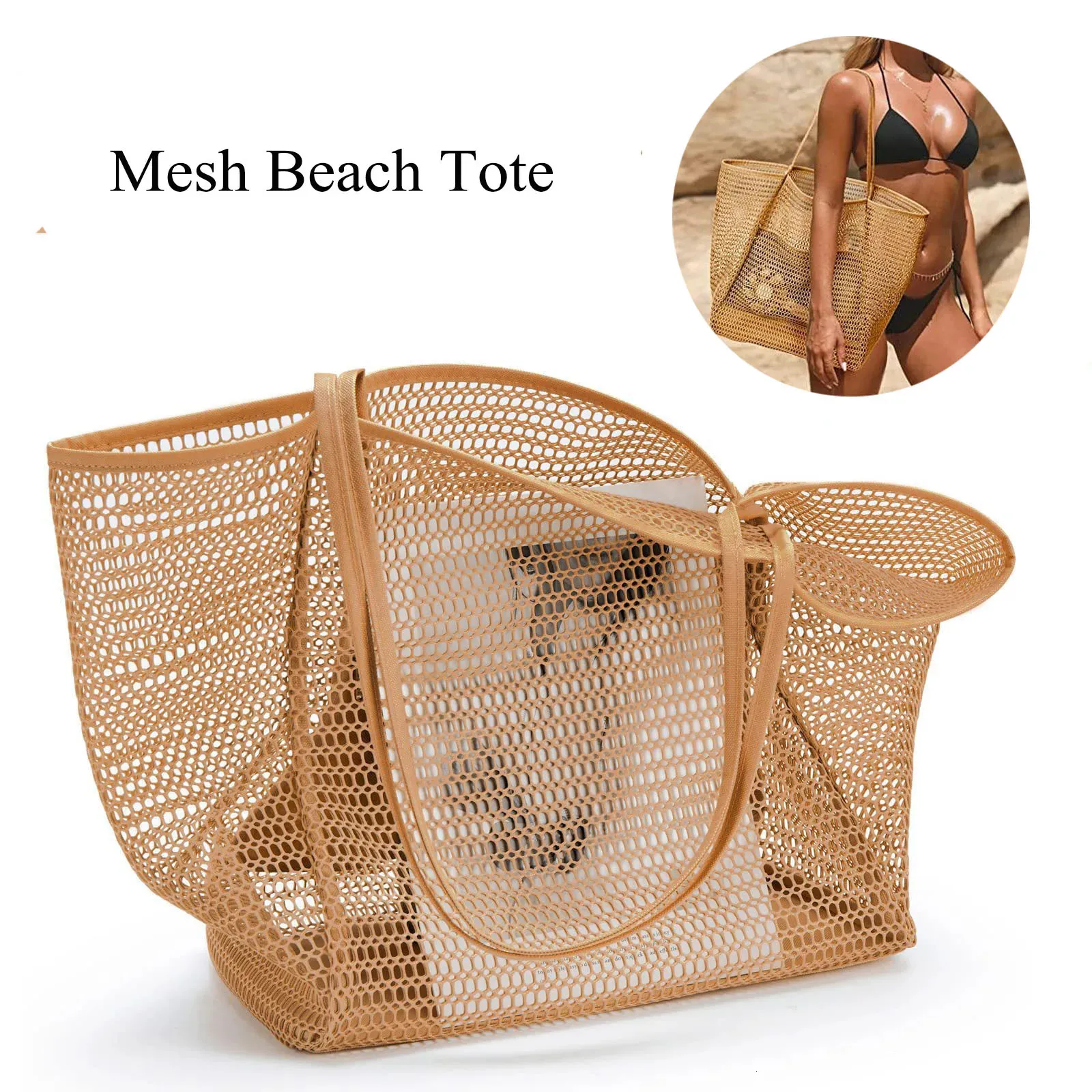 Femmes Mesh Beach fourre-tout épaule sac à main Sac de plage de natation grande capacité