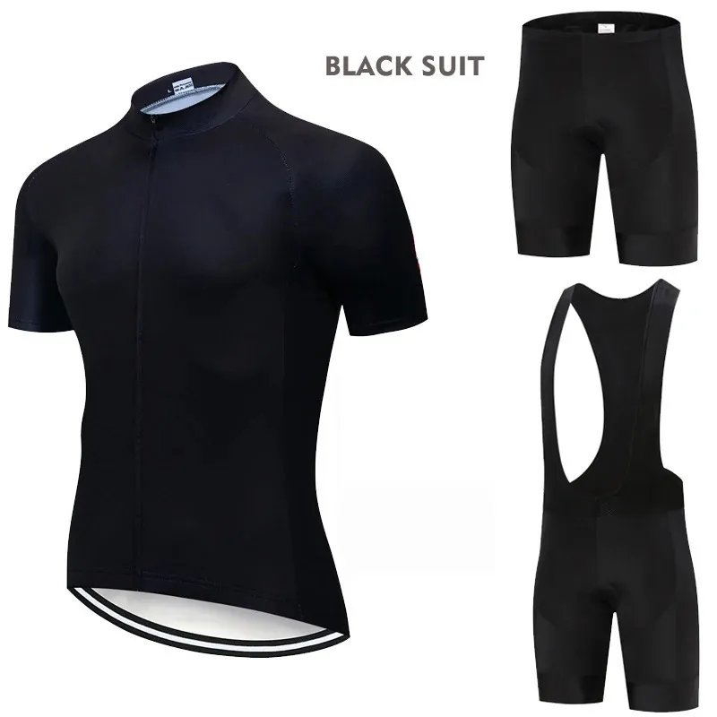 All Black Cycling Jersey Bib Short Set Herren Mountain Bicycle Cloding Sleeve Anzug Sport MTB Bike Training Uniform 240422