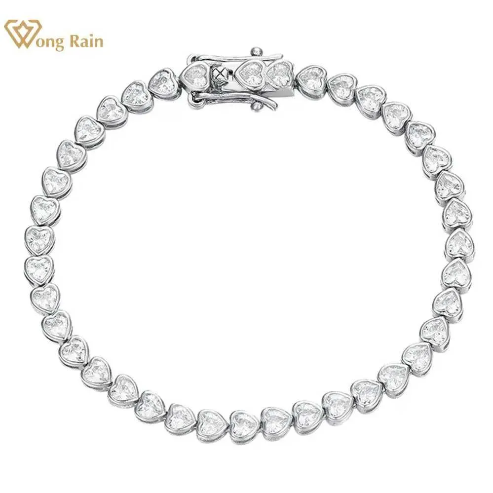 Bangle Wong Rain 925 sterling silver 3MM heart-shaped cut laboratory sapphire high carbon diamond gemstone bracelet jewelry wholesale Q240506