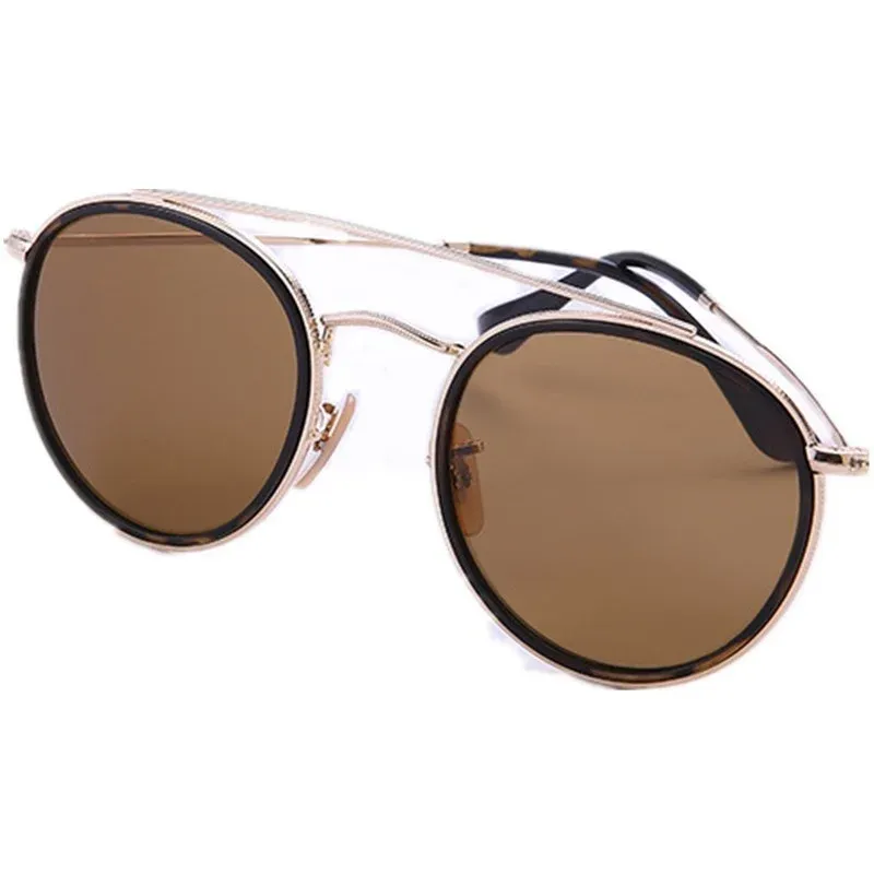 Klassische Modequalität Unisex Runde Pilot-Sonnenbrille UV400 Glassobjektiv 51 mm Slim Metall Retro-Vintage Doppelbrückendesign für verschreibungspflichtige Schutzbrillen