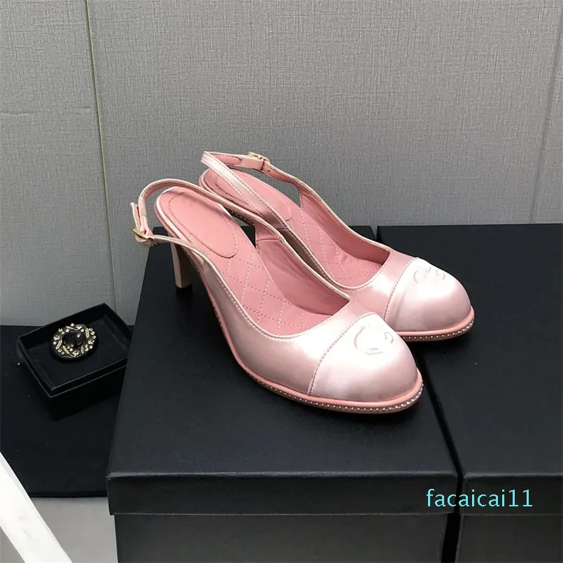 Femmes vintage Double Silk Ladies Sandales Entrelacez la broderie Pumps Slingback Pompe Cap Round Stietto High Heels Party