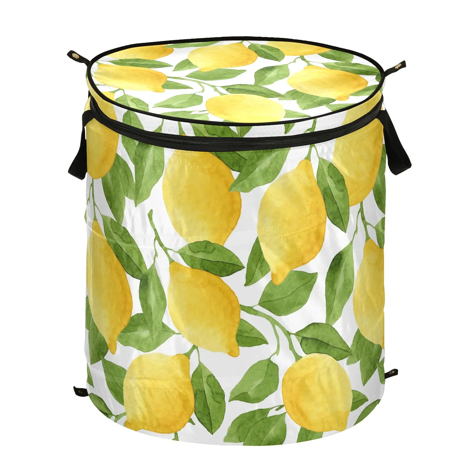 Panier de vêtements sales portable Pristable à linge à linge en popup à imprimé au citron avec couvercle à fermeture éclair Boîte de rangement de grande capacité imperméable 240506