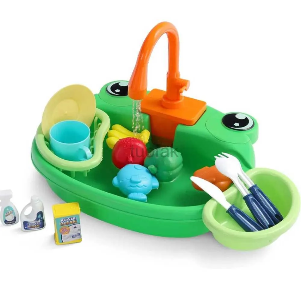 Bath Toys Kids Kitchen Sink Toys Simulatie Elektrische vaatwasser Mini Kitchen Food doen alsof Play House Toy Set Children Role Play Girl Toys D240507