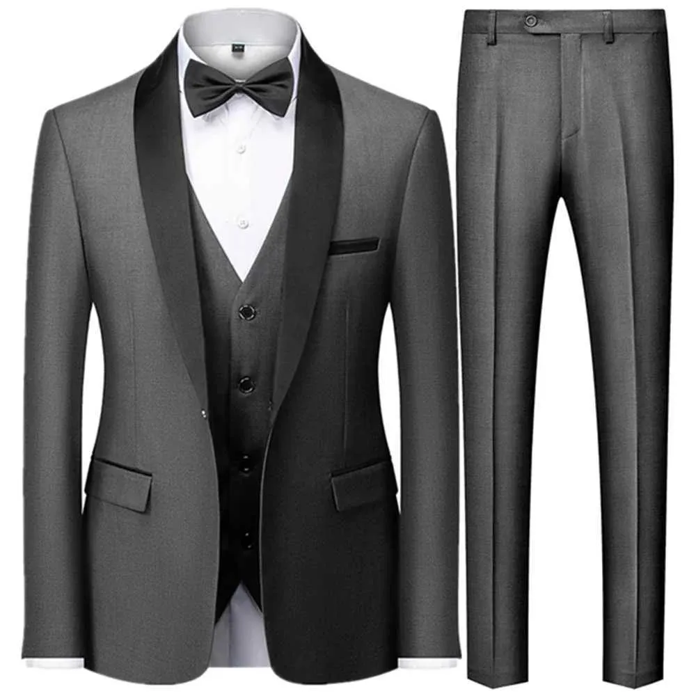 Erkek Suit Blazers Mens Ultra-İnat Seti 3 Parçalı Ceket Yelek Pantolon/Erkek İş Beyefendisi Üst düzey Özel Elbise S-6XL Q240507