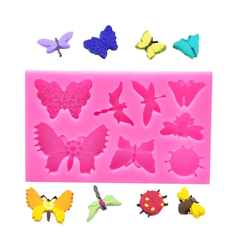 Molds Butterfly Dragonfly Beetle Fondant Silicone Mold Resin en Polymeer Clay Mold Cake Cake Siliconen Keuken Bakgadgets