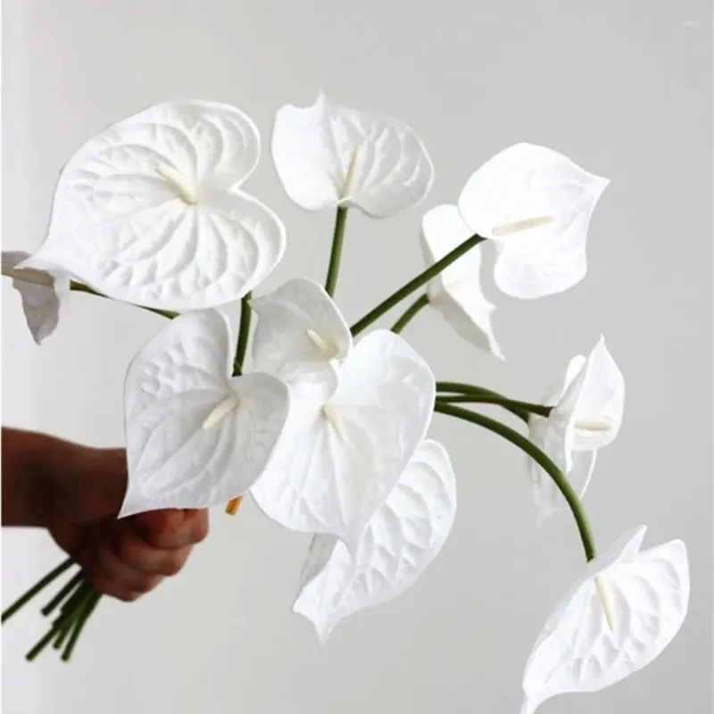 Fleurs décoratives 4pcs Bouquet à main Anthurium Art floral Real Touch Flexible Artificiel Party