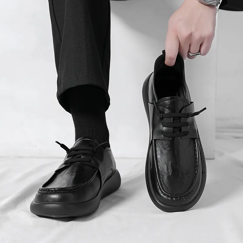 Sapatos de couro de couro genuíno para homens e adolescentes com laço de solas macias e tops macios para homens