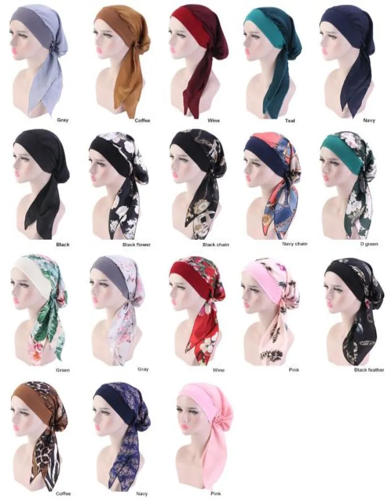 Hele 10pcslot dames dames hoofd wrap bandana tulband cap lange staart hoofdband hoed meisjes chemo haarverlies hoofddeksel hoed één size6409950