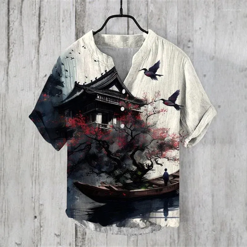 Chemises décontractées pour hommes 2024 Summer Japanese Match T-shirt Mens 3D Print Street Vintage V- cou de manches courtes