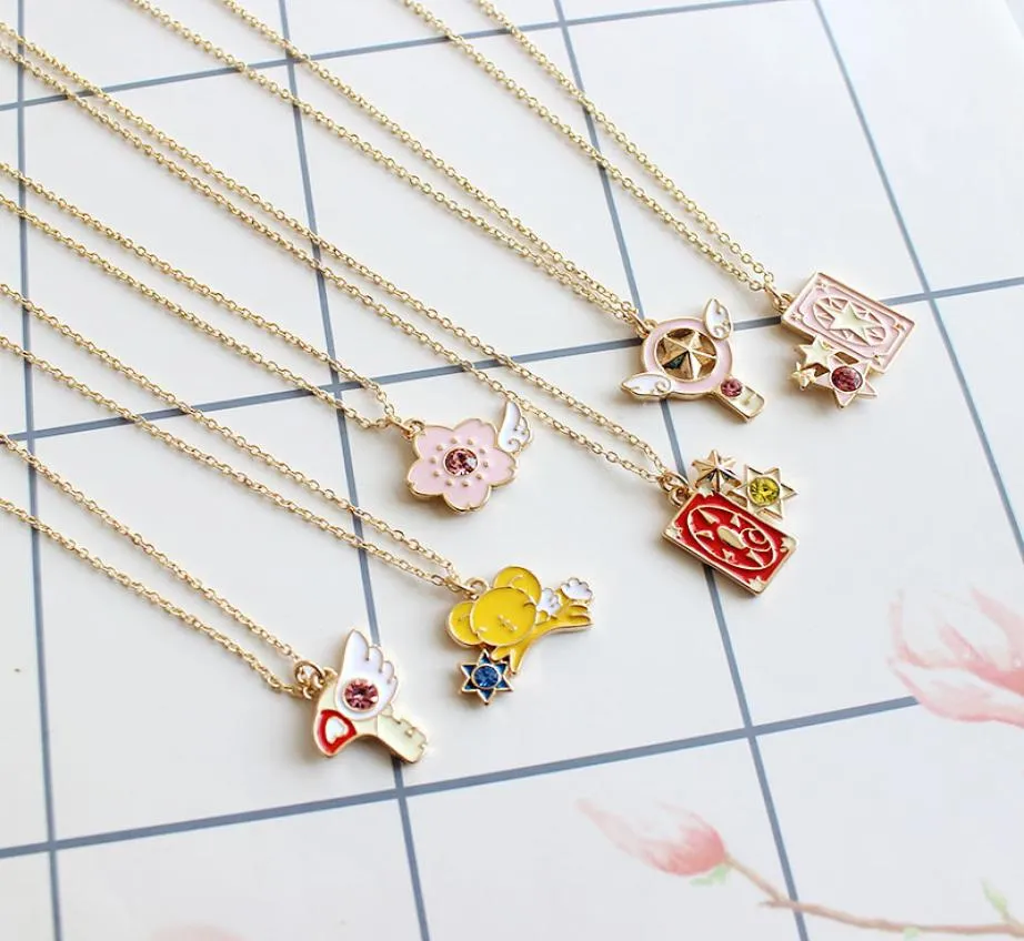 12 PCS Lot Fashion Sieraden items metalen email Captor Capor Sakura Star Wand Pendant Necklace3726125