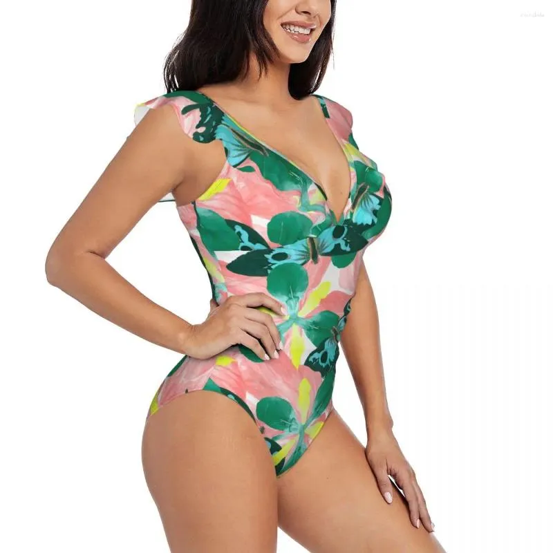 Wzmocnienie strojów kąpielowych dla kobiet 2024 Kobiety seksowne jedno kawałki stroju kąpielowa żeński motyl kwiatowy vintage druk monokini kostium kąpieli plażowy