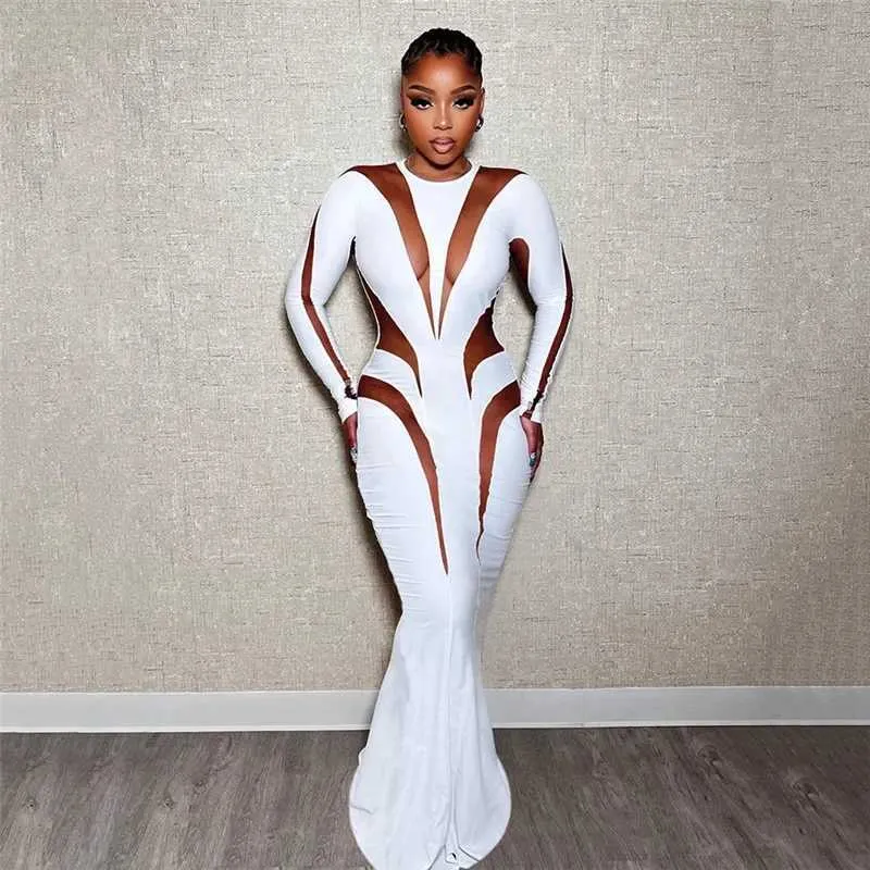 knee length dresses for ladies Mesh See Through Maxi Dress main image 0