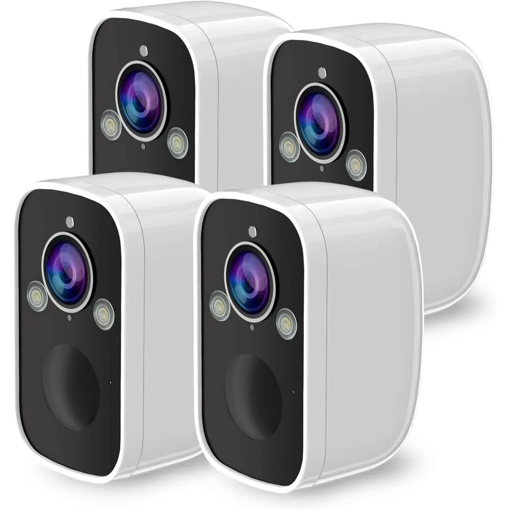 Rraycom Wireless Outdoor Security Camera's 4-Pack met AI Motion Detection, Spotlight, Sirene Alarm, Color Night Vision, 2-Way Talk en WiFi Connectivity for Home Security