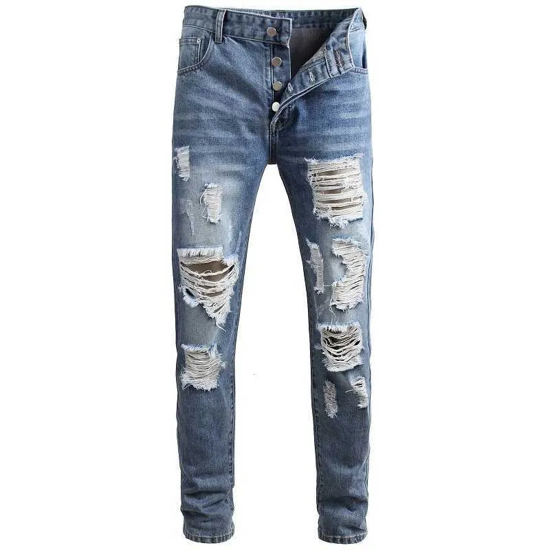 Herren Jeans Männer Jeans Europäische und amerikanische trendige männliche Denim Pfannen Traight -Bettler getragene Löcher nostalgische Strt Persönlichkeit Hosen Y240507