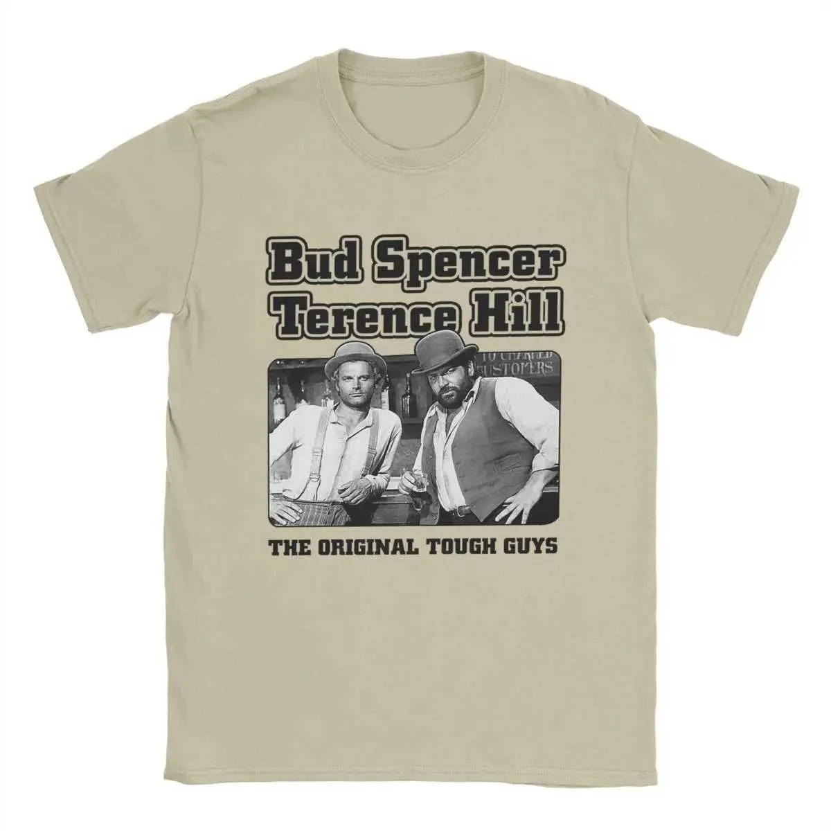 Camisetas masculinas Bud humorístico Spencer und Terence Hill Mens camiseta redonda Camiseta de algodão de algodão curta camiseta de manga curta j240506