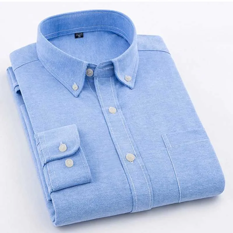 7PN2 Men's Dress Shirts 2023 Spring and Autumn Mens Shirt Oxford Cotton Fabric Shirt Long Sle Solid Color Neck Shirt Business Casual Fit Top d240507