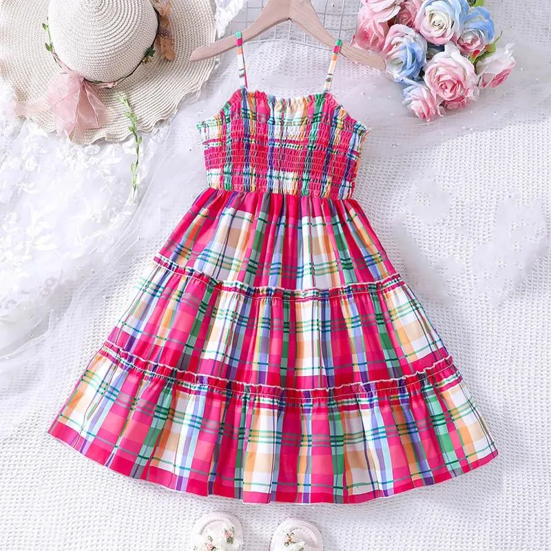 Mädchenkleider 2024 Sommer Ankunft Mädchen ärmellose Rüste Patchwork Rüschen Rose Red Roupa Infantil Menina Süßes Partykleid Custum 3-8T