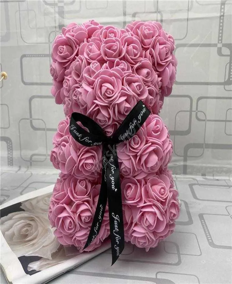 Rose Teddy Bear New Valentines Day Gift 25cm Flower Bear décoration artificielle Cadeau de Noël pour les femmes Valentin Cadeau Sea Shippi3071182