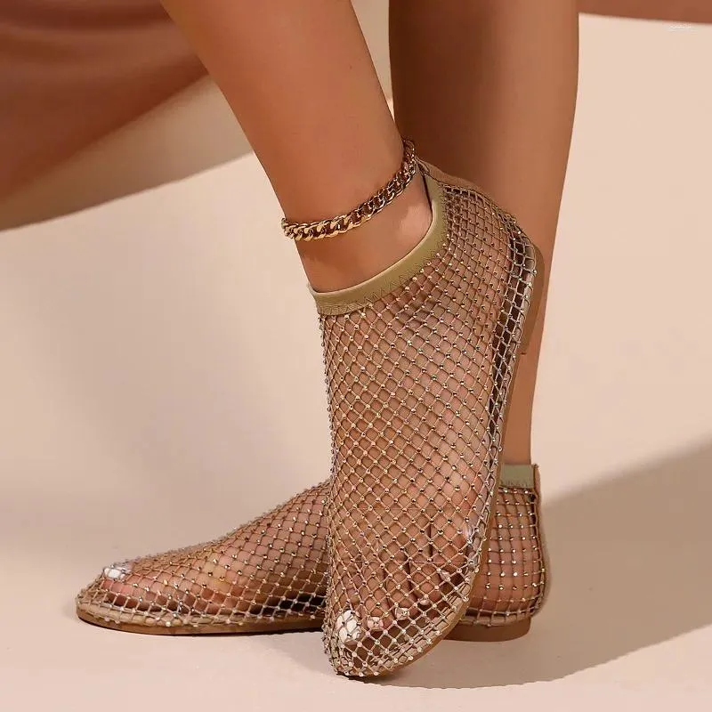 Sapatos casuais malha com malha de diamante transparente de plástico transparente de salto baixo