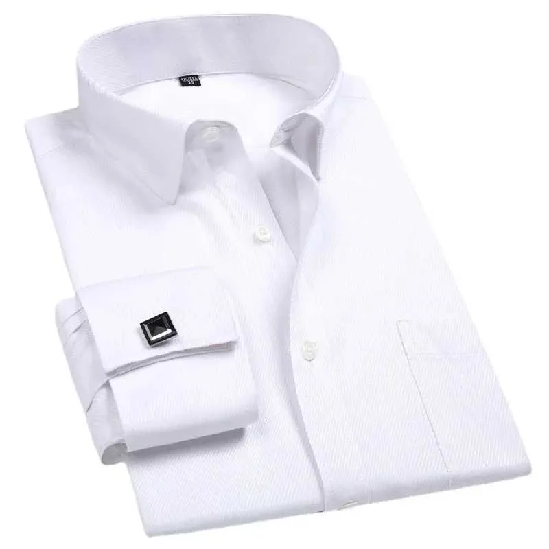 Heren -jurken shirts 2024 mannen Franse manchet over shirt manchetknopen Nieuwe witte lange sleet casual knoppen merk shirts reguliere fit kleding D240507