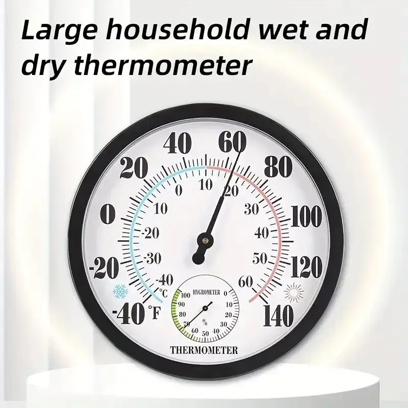 Gauges 1pc, thermomètre intérieur, grands thermomètres extérieurs pour patio, thermomètre à mur rond, pas de batterie nécessaire au thermomètre suspendu