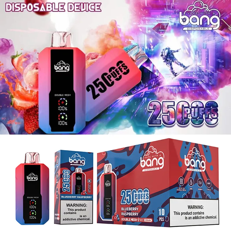 Oryginalny BANG 25K DRYCJAbalny Vape Smart Screen 25000 Puffs Urządzenie akumulator 30 ml na wypełnione kasety Podwójne urządzenia cewkowe Sok Vape