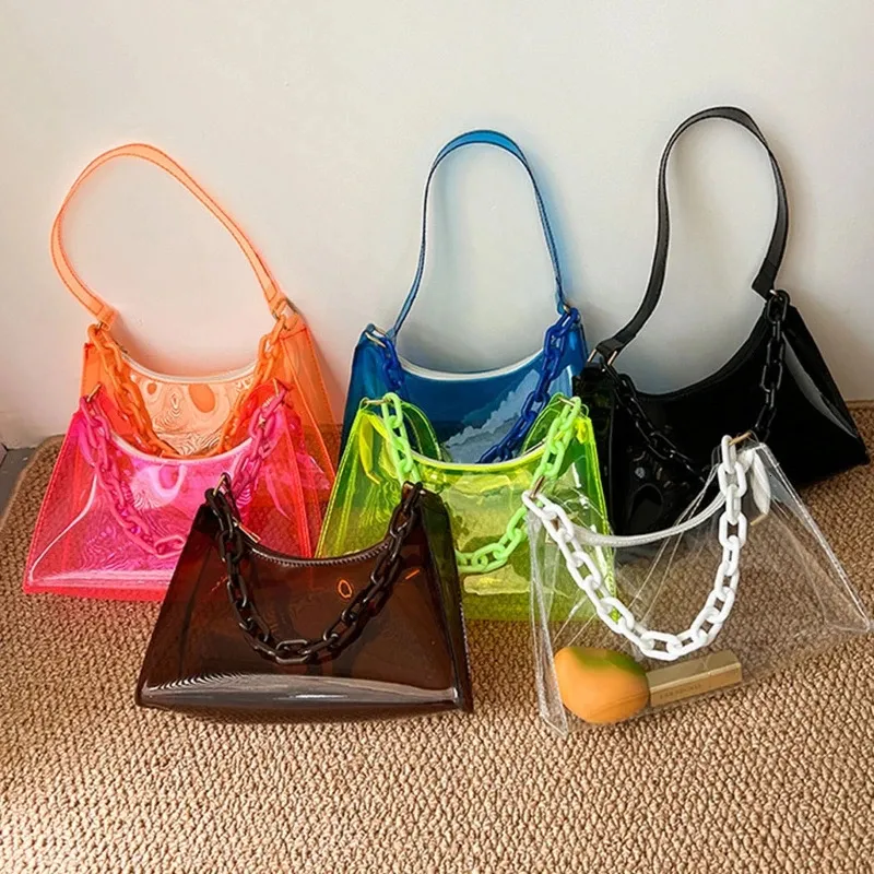 Fashion Ladies Jelly Bags Pvc Clear Bag Unterarme Taschen lässig Frauen Sommerhandtaschen Geldbeutel 240506