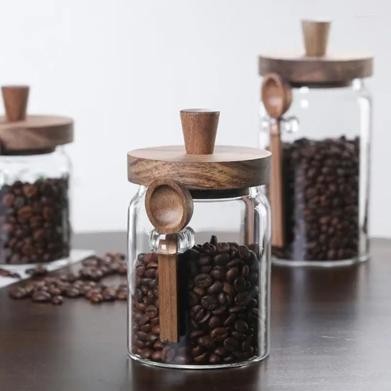 Garrafas de armazenamento Recipientes de alimentos de vidro Boca larga simples e elegante Jar Bons potes de vedação Bacos para pimenta de café