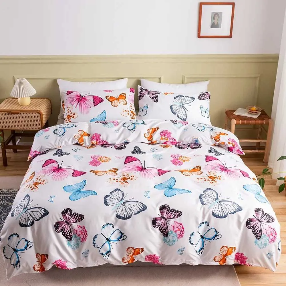 Sängkläder sätter lyxiga sängkläder 2/3 stycken nordisk fjärilsmönster nordisk nedtäcke täcke set 220x240 200x200 lämplig för vuxna kung drottning tvillingar j240507