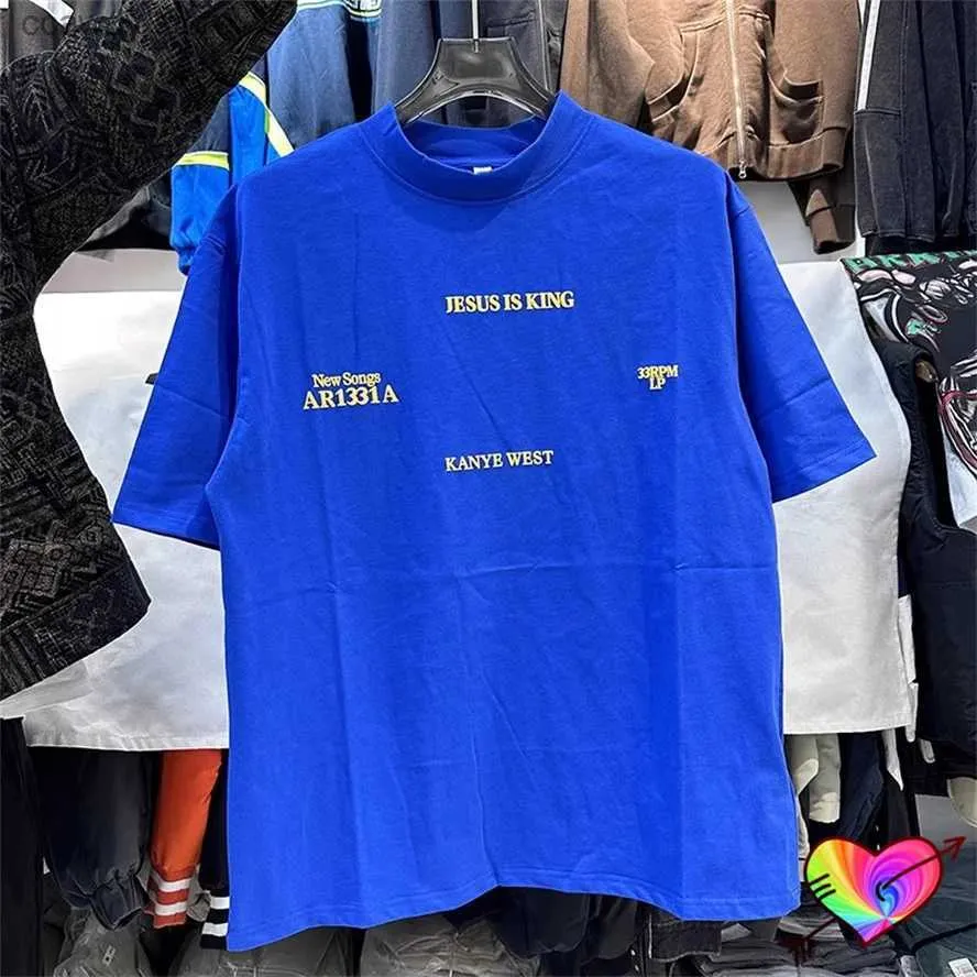 Herr t-shirts överdimensionerade blå t män kvinnor hip hop jesus är kung nya låtar t-shirt toppar gul tryck kort seve h240507