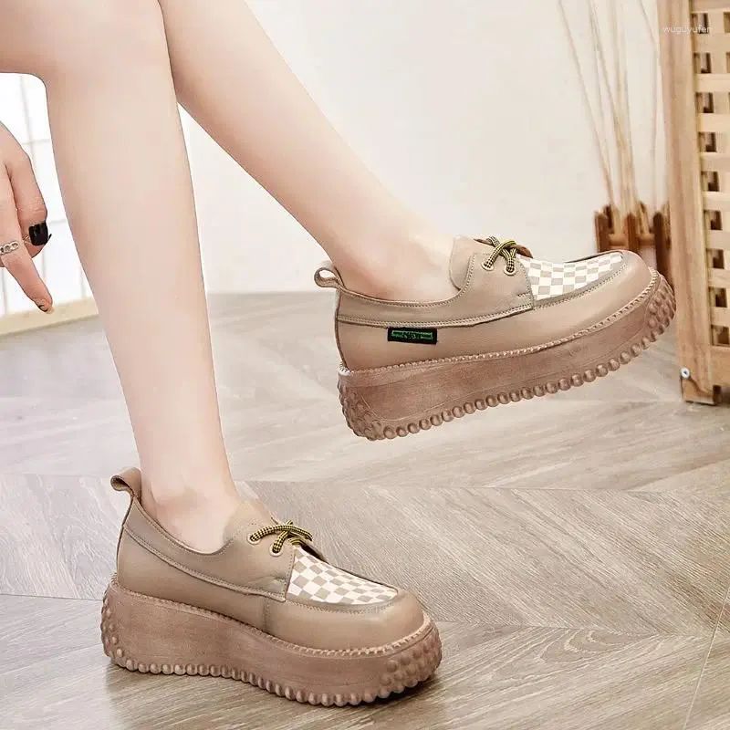 Dress Shoes 5.5cm Women Platform Wedge Fashion Autumn Mary Jane Designer Luxury Moccasins Authentic Elegance Spring Genuine Leather