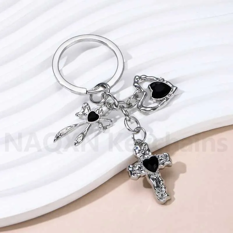 Keychains Lanyards Y2K Pretty Heart Wing Cross Cherry Keycahin Star Bow Key Ring Punk Metal Friendship Gift For Friend Handmade DIY Jewelry Set
