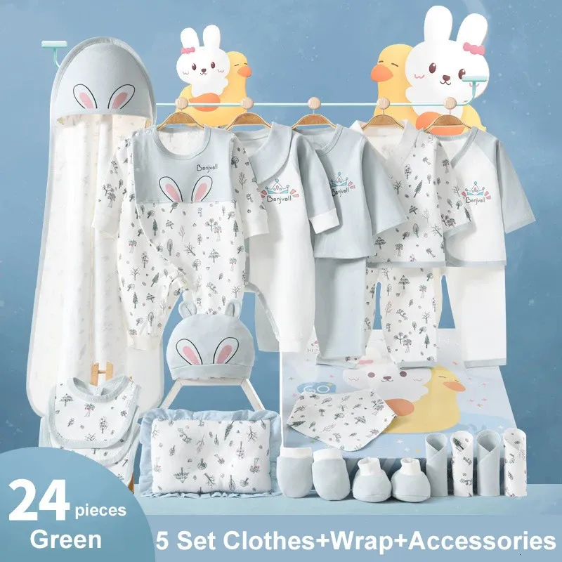 24 peças nascidas roupas de menino de menino roupas de bebê calças bodysuits Gifts Set Layette Conjunto de 0-6 meses 240424