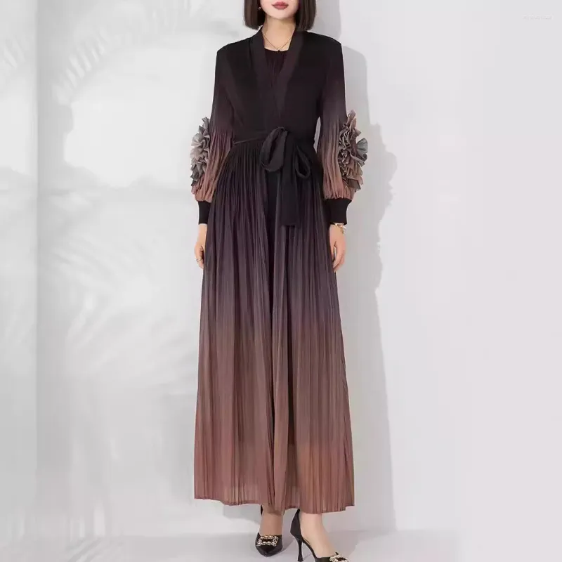 Robes de travail Fashion grande taille Couleur Gradient O Robe sans manches Lacet Up Flowery Robe