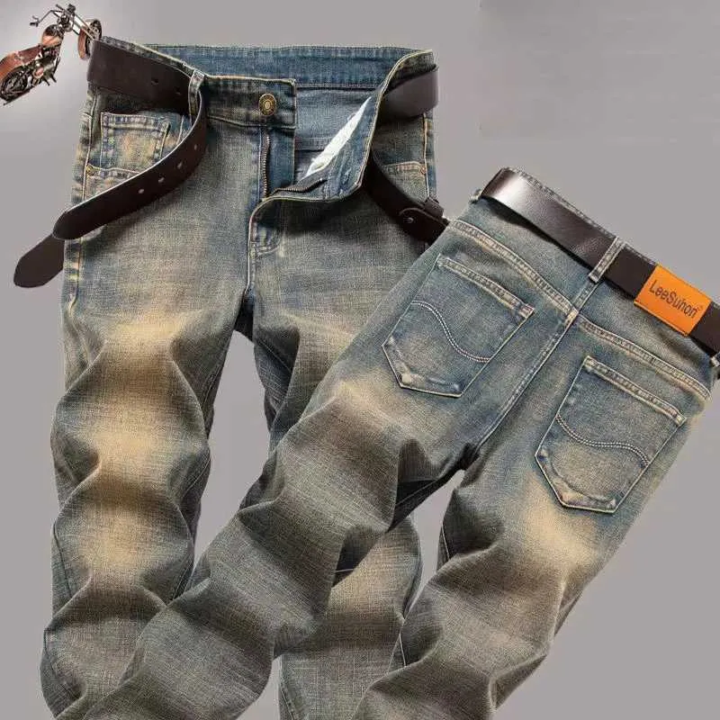 Jeans masculin 6 couleurs pour hommes et jeans rétro bleu classiques classiques pantalons denim en ajustement droit marque jeans masculins y240507